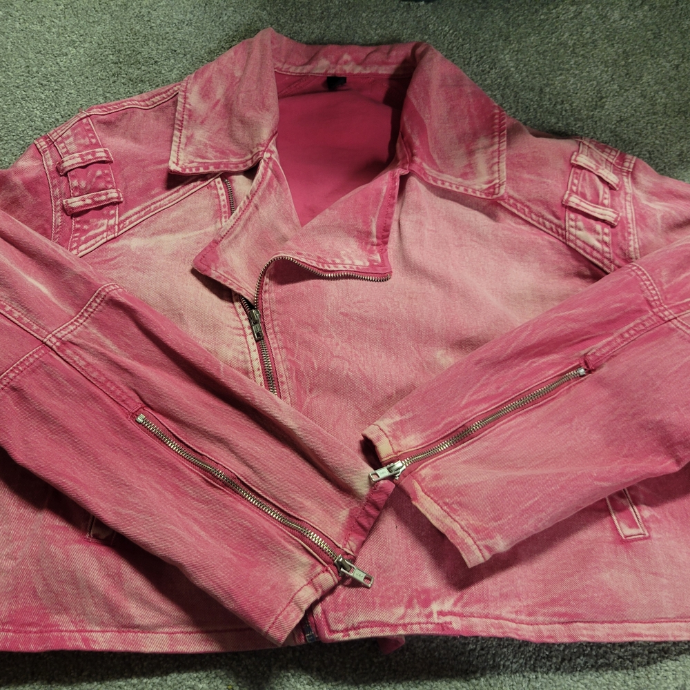 Women’s Pink Washed Moto Jacket